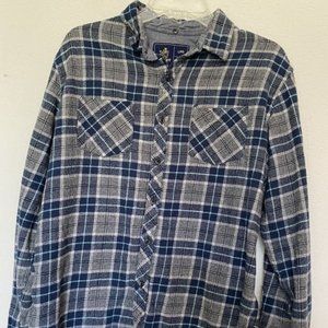 Rugby University Men's Plaid Shirt Long Sleeve Blue & Gray Size L